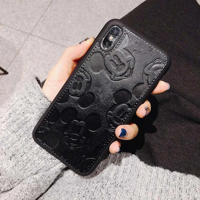 black Популярный милый мягкий кожаный чехол для телефона с Минни Маус для iphone 6 plus 7 7plus 8 8plus X XS XR MAX 11 Pro розовый высококачественный чехол - Color: black