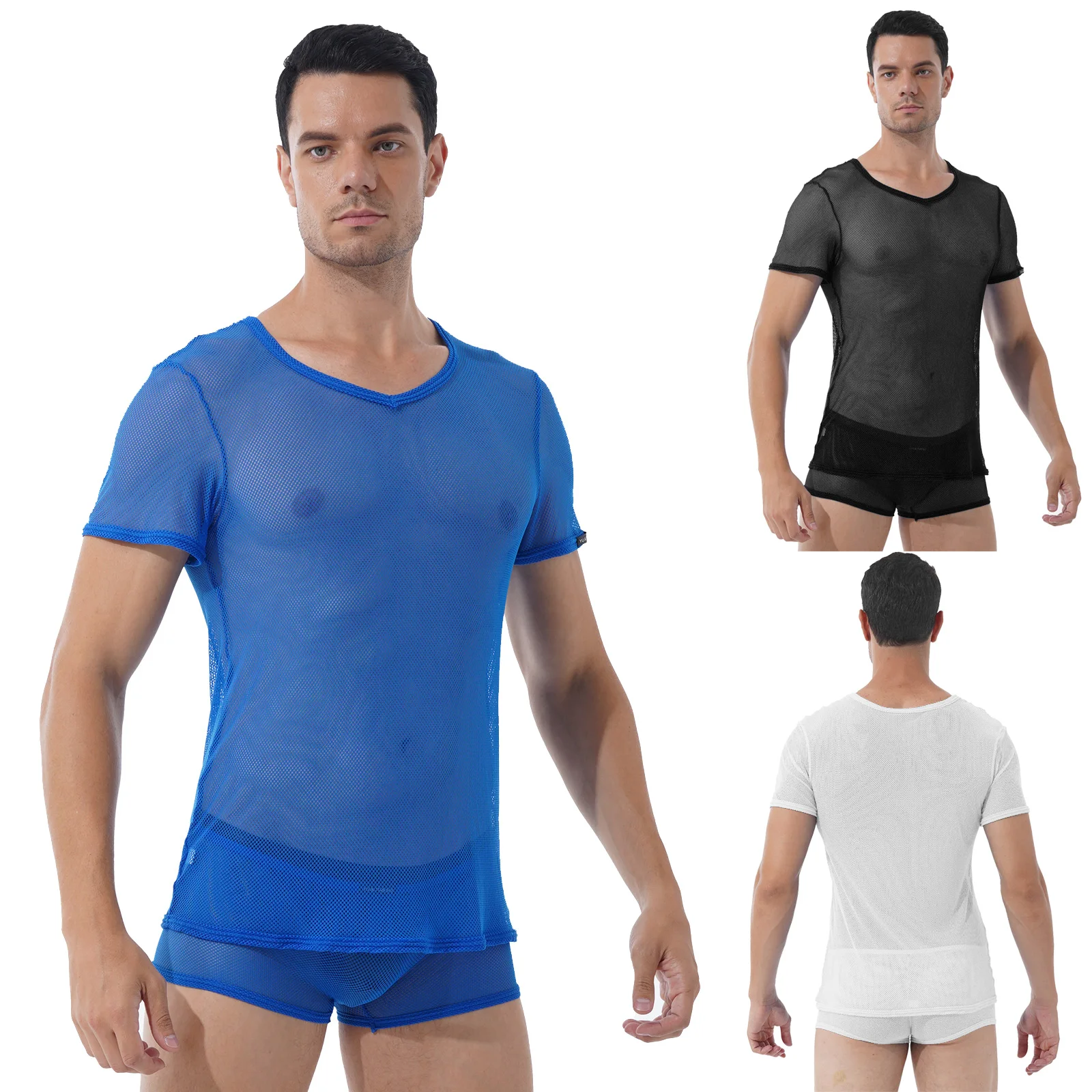 Пижамный комплект мужской из двух предметов сетчатая одежда для сна футболка с V