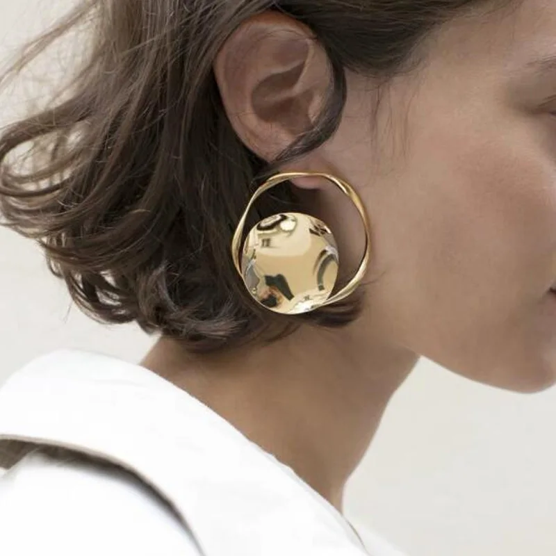 

Корейские преувеличенные геометрические металлические круглые серьги неправильной формы, эффектные для женщин, женская бижутерия, аксесс...