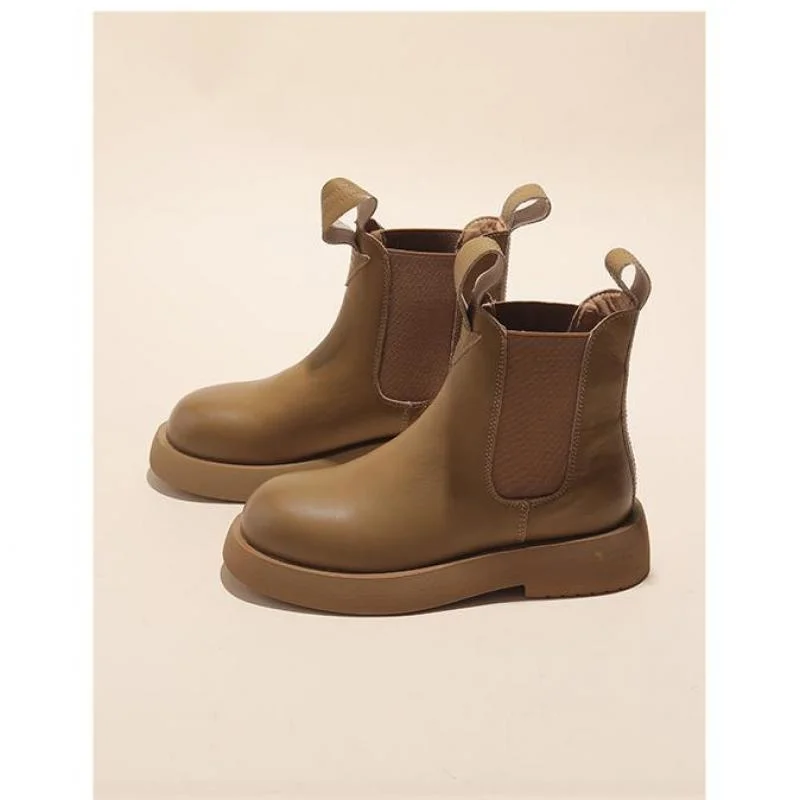 Women's Martin Shoes Autumn Single Short Booties Tide British Style Brown Chelsea Boots Height Increasing Botas