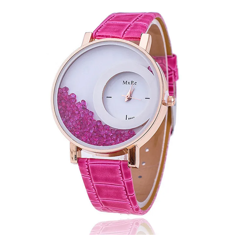 

PopFashion Leather Strap Women Rhinestone Wrist Watches Casual Women Dress Watches Crystal Solid Color Pop Relogio Feminino