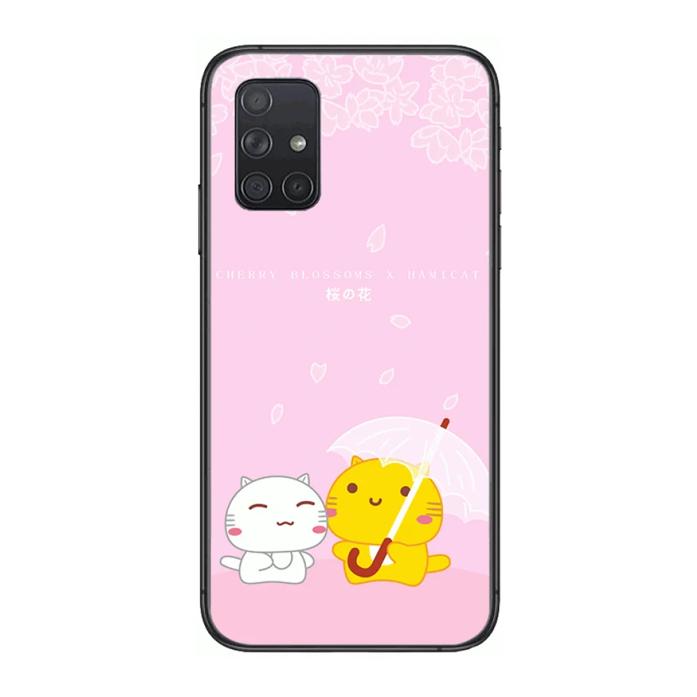 

coque cute cat Phone Case Hull For Samsung Galaxy A 50 51 20 71 70 40 30 10 E 4G 5G S Black Shell Art Cell Cover