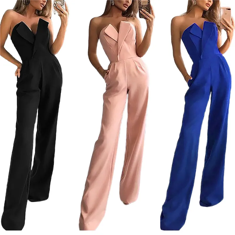

Elegant Office Lady Wide Leg Jumpsuits Workwear Women Solid Color Rompers Belted Waist Office Wear Playsuits Long Pants Overalls