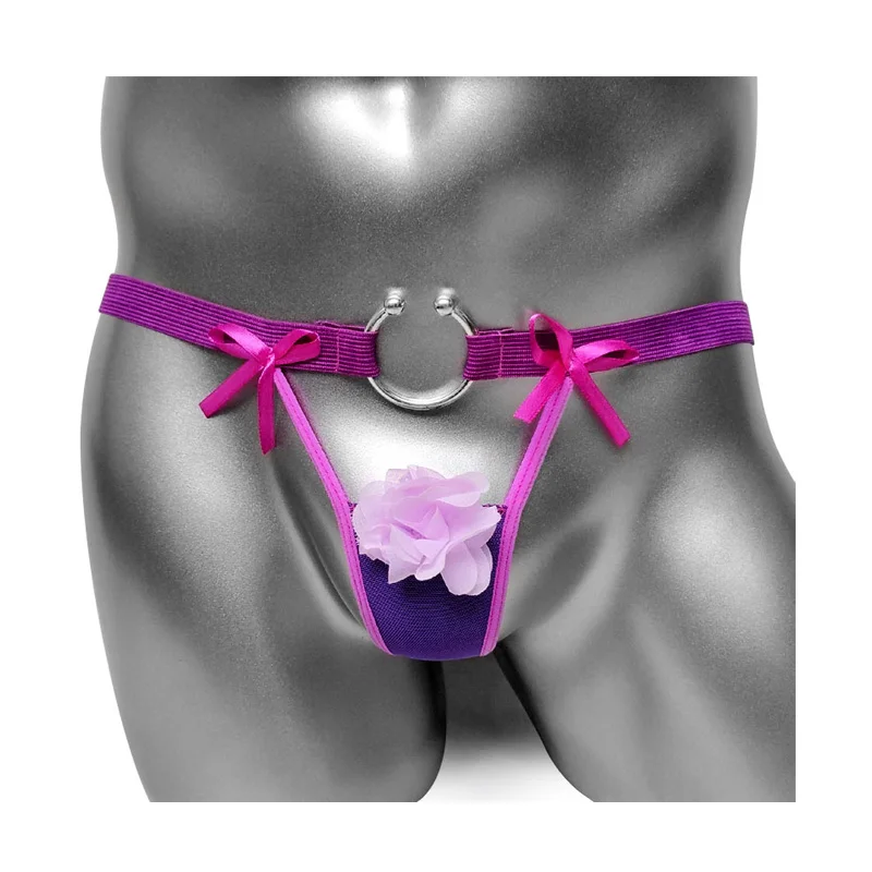 Сетчатые трусики стринги sпанси с цветочным принтом спереди высокоэластичные