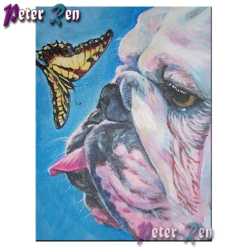 

5d diamond painting English bulldog with butterfly Embroidery DIY Square/round Mosaic Cross stitch Rhinestone home decoration