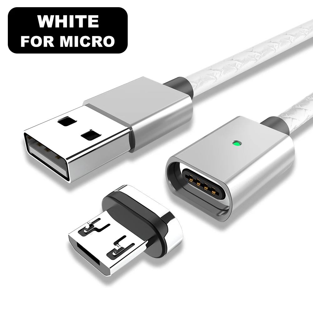 White For Micro Vanniso 1 м 2 м микро USB кабель Магнитный кабель для iphone 3A Быстрая зарядка usb type C мобильный телефон быстрое зарядное устройство магнитный кабель для передачи данных - Цвет: White For Micro