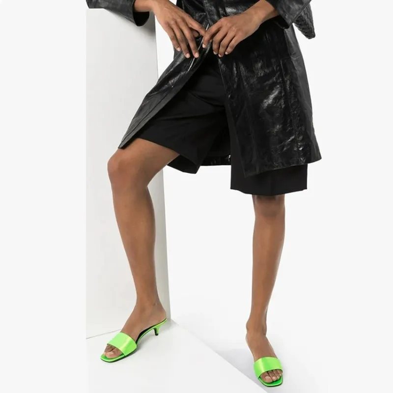 Сланцы женские из натуральной кожи сандалии на высоком каблуке квадратный носок