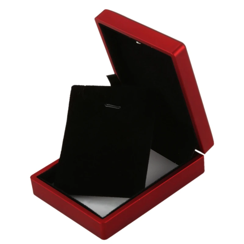 

LED Lighted Necklace Box Rubber + Plush Pendant Case for Jewelry Display Wedding Valentine's Day Gift (Red)