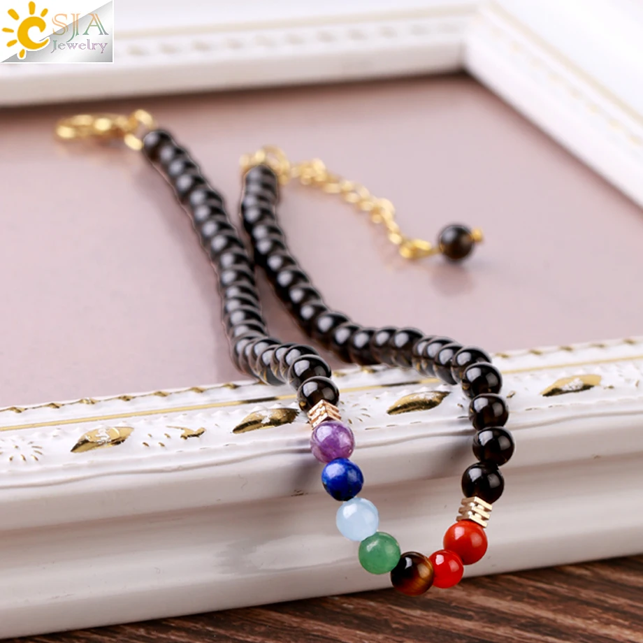 Женский браслет CSJA Energy 7 чакр из натурального камня на цепочке для ног Исцеляющие