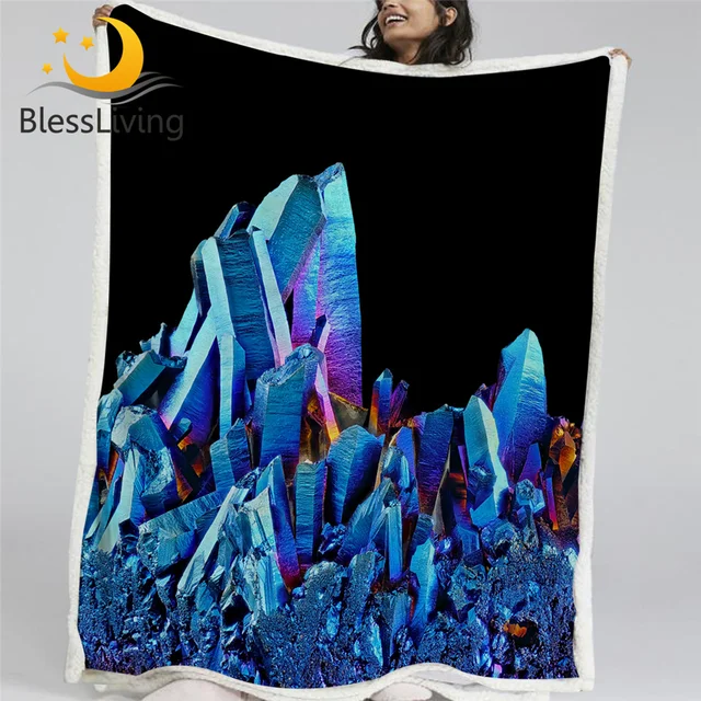 BlessLiving Quartz 3D Blankets For Bed Rainbow Colorful Sherpa Blanket Crystal Furry Blanket Gem Black Bedding Mantas De Cama 1