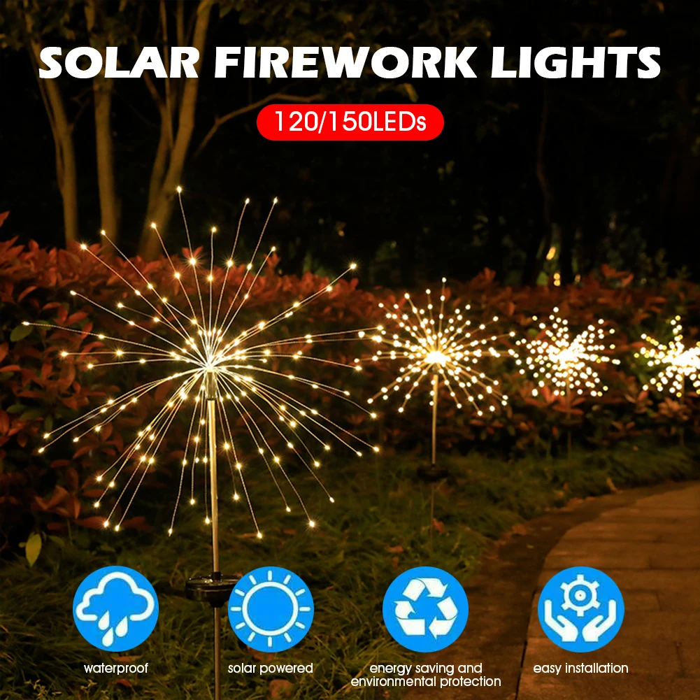 

Solar Firework Lights Outdoor 120/150LED Garden Decorative Dandelion Lamp 8 Modes Waterproof Fairy Light for Walkway Patio