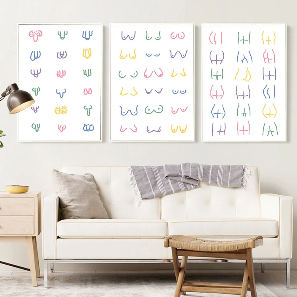 

Naked Poster Boob Bum Willy Nordic Line Art Print Pastel Minimalist Canvas Painting Modern Wall Picture Living Room Home Decor
