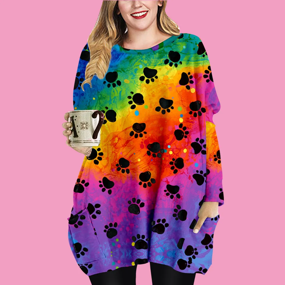 

Plus-size Dress For Women Tops Loose Dog Print Mini Dresses O-neck Long Sleeve Dresses Oversize Beach Dresses Blouse 6XL