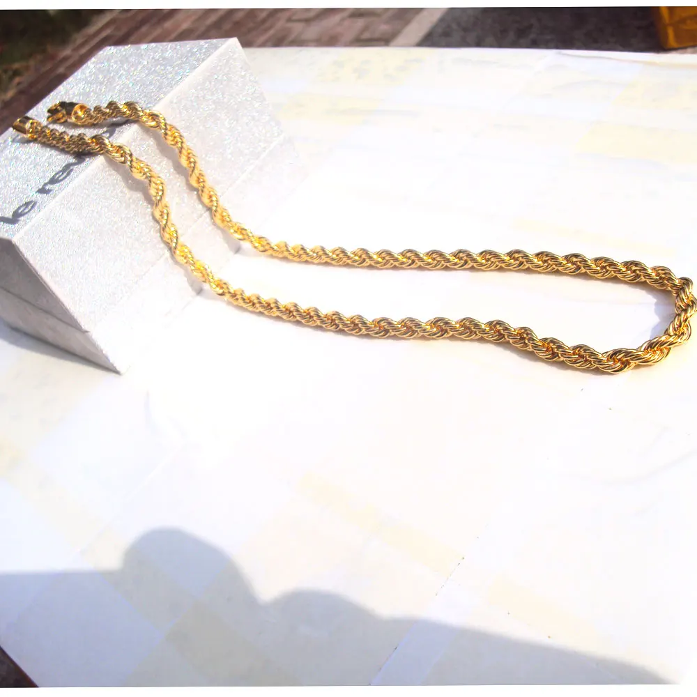 

"xp" high-quality Rope Chain 6mm 24 k Yellow Fine Solid Gold GF Thick rope Twisted Braided Mens Hip Hop 60cm" Necklace