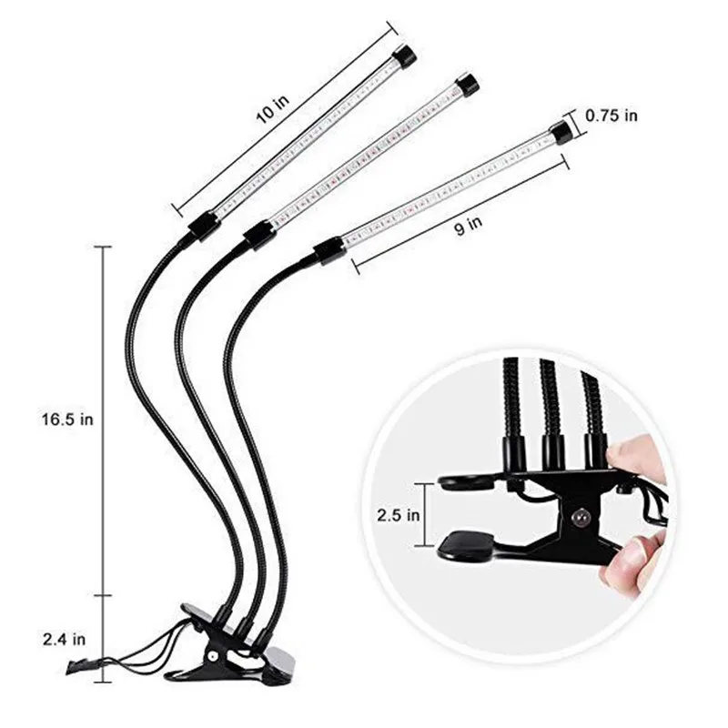 60 Светодиодный светильник с 3 головками для выращивания растений полный спектр