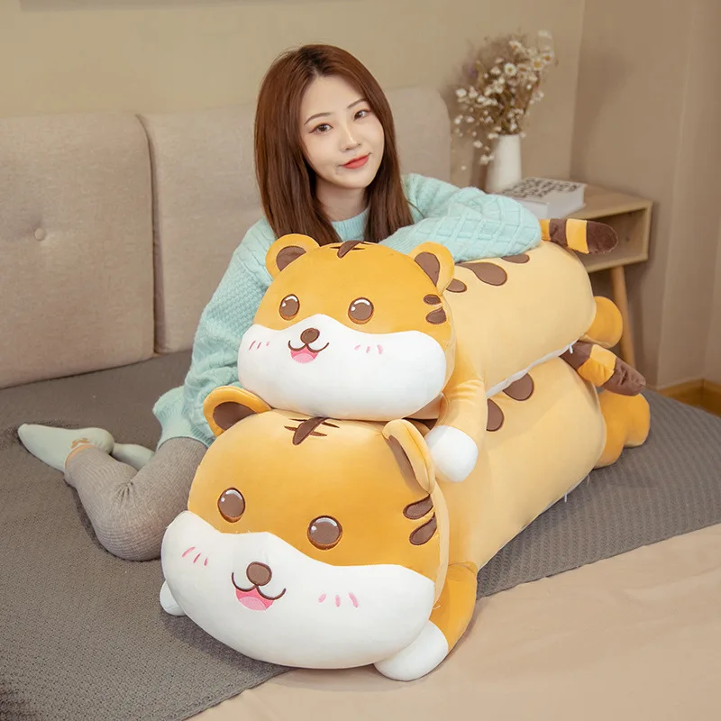 

70/90cm Creative Little Tiger Soft Cartoon Stuffed Animal Plush Long Pillow Kawaii Cotton Toy For Children Kid Girl Birthday Gif