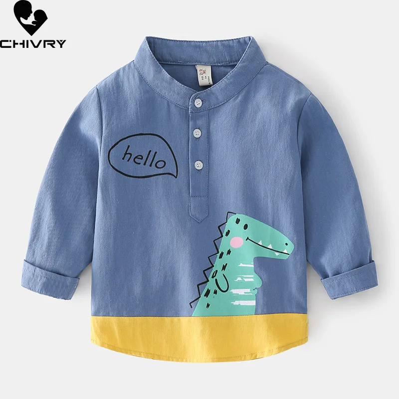 

New 2022 Spring Autumn Kids Boys Fashion Long Sleeve Shirts Baby Boys Cartoon Dinosaur Breathable Button Tops Shirts Clothing
