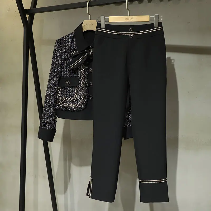 

Autumn New Age-reducing Coat and Thin Pants Two-piece Suit Plus Size Women's Fat Sister Fried Street Suit