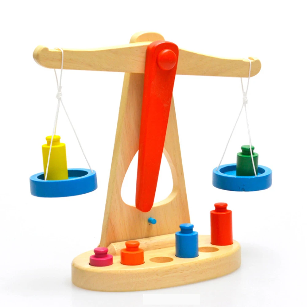 

New Montessori Math Toy Wooden Balance Scale With 6 Weights Match Balancing Game Kids Add and Subtract Educational Toy