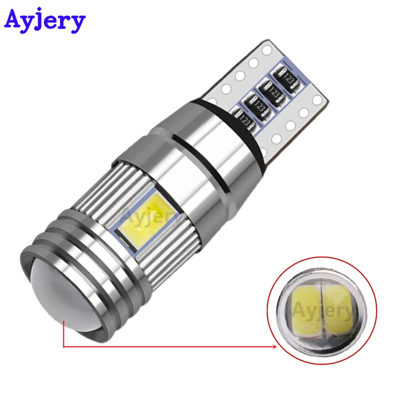 

AYJERY 400Pcs T10 Canbus 6 SMD 5630 5730 White 6 LED Len W5W 194 168 LED Light Bulb 12V Error Free Reading License Plate Lights