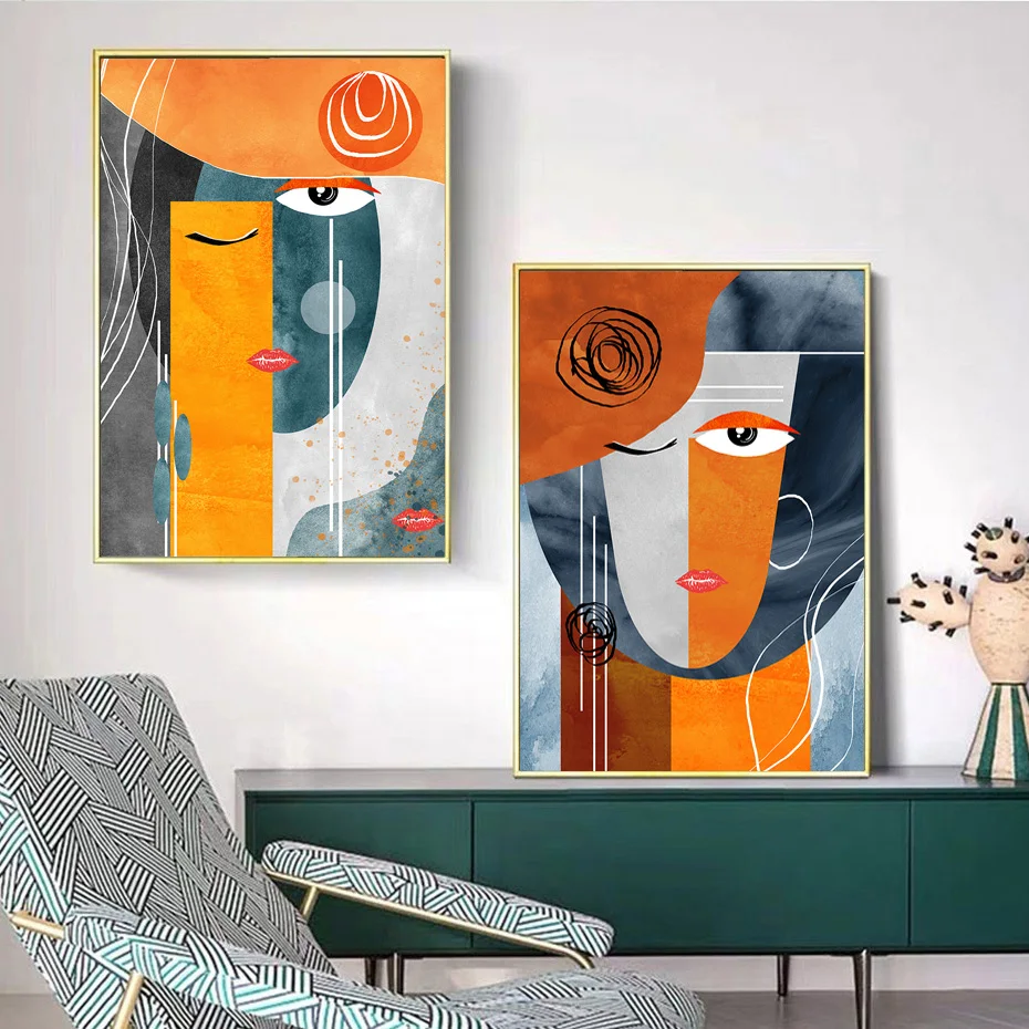 

Modern Abstract Faces Geometric Canvas Painting Contemporary Wall Art Pictures Posters And Prints Living Room Home Decoration