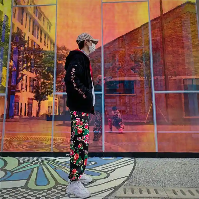 

Chinese Style peony Print Floral Pants women Harajuku Hiphop celebrity pants hot new trend same show style trousers unis