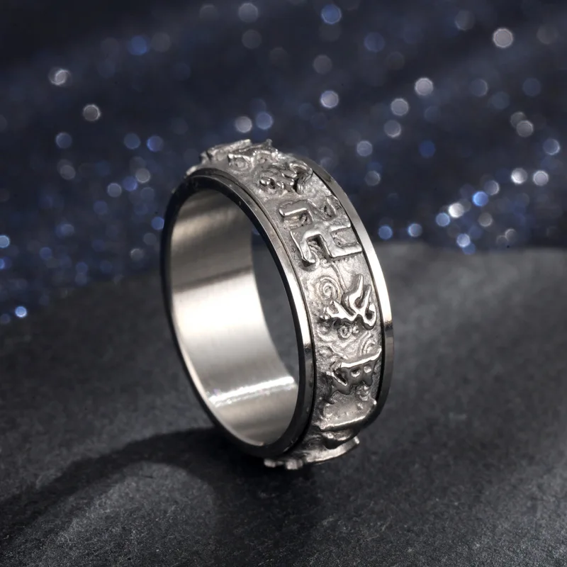 Религиозное ювелирное изделие Дамская мантра Золотое кольцо из нержавеющей