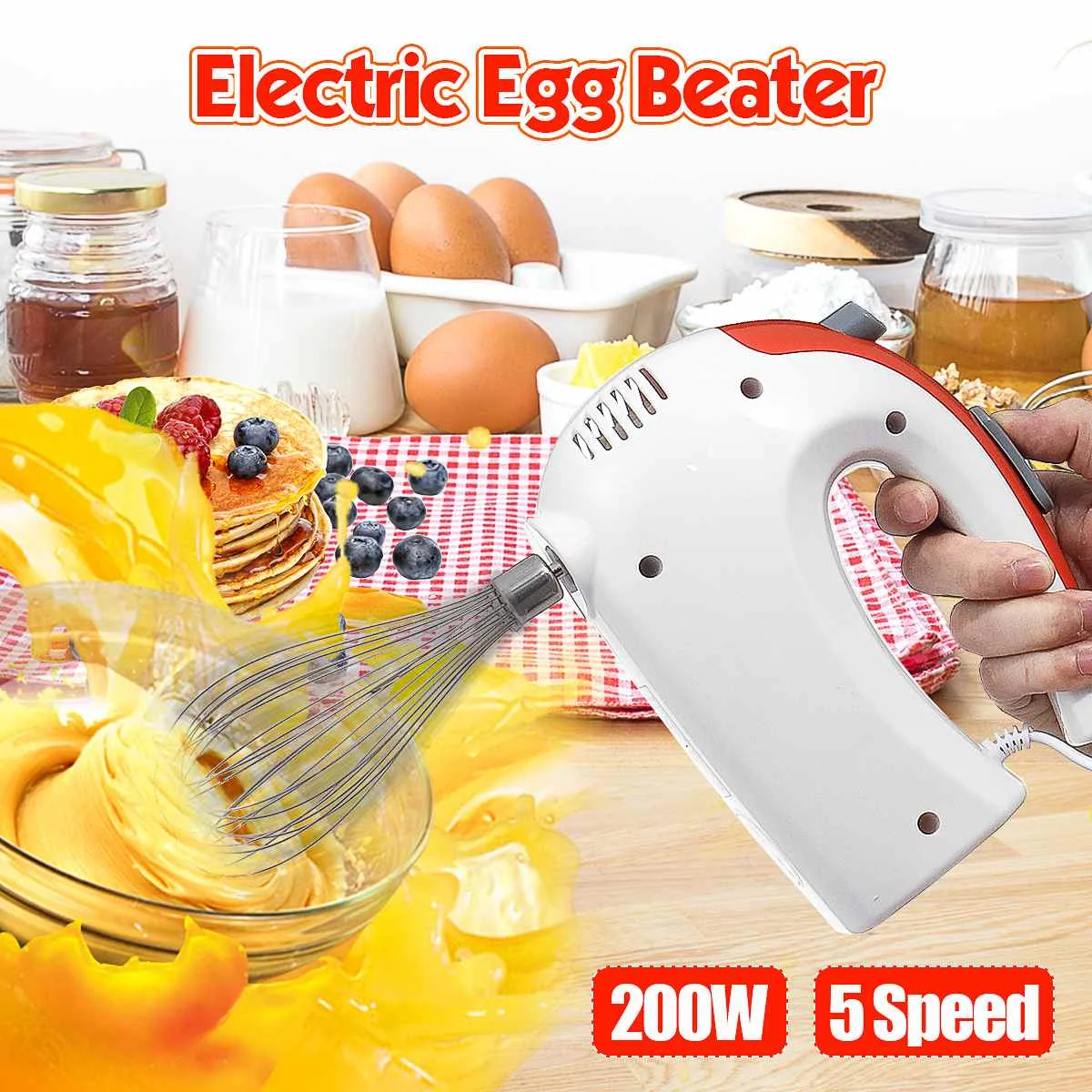 

Electric 5 Speed Food Mixer Cake Dough Mixer Handheld Egg Beater Blender Baking Whipping Cream Kitchen Cooking Machine