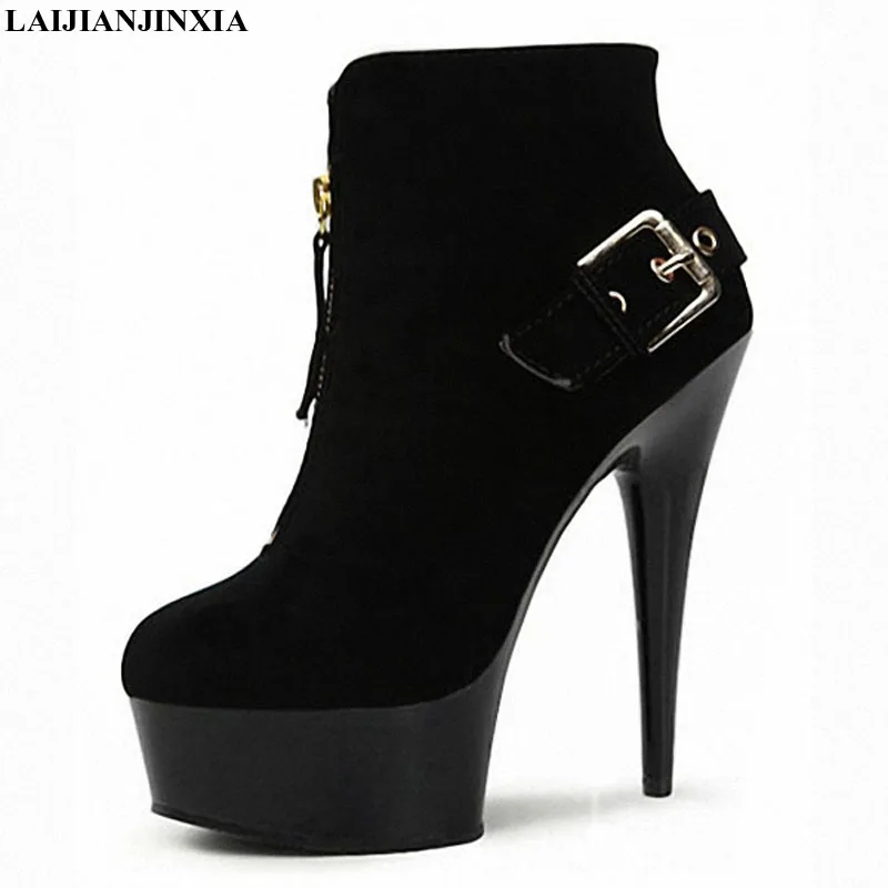 New 15cm ultra high heel waterproof platform women's shoes, the front lacing suede boots, fine model ankle Dance Shoes