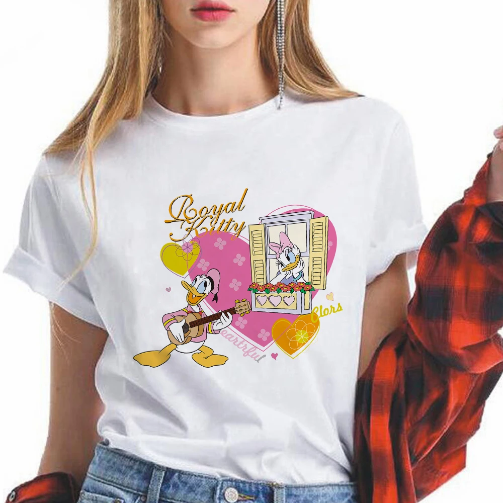 

Donald Duck Sing Love Songs Print Women Short Sleeve Leisucre Crewneck T shirt Aesthetic Beautiful Minimalist Soft Girl Top
