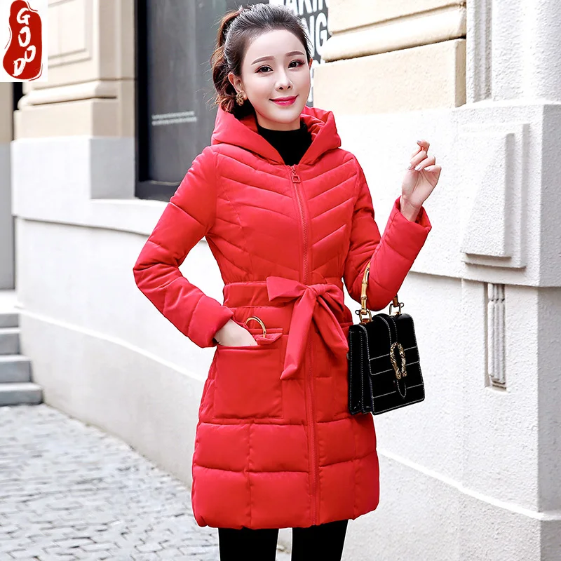 

2021 Women Parka Thick Wadded Jacket Female Jacket with Belt Women Hooded Outerwear Warm Down Cotton Parkas Coats LW664