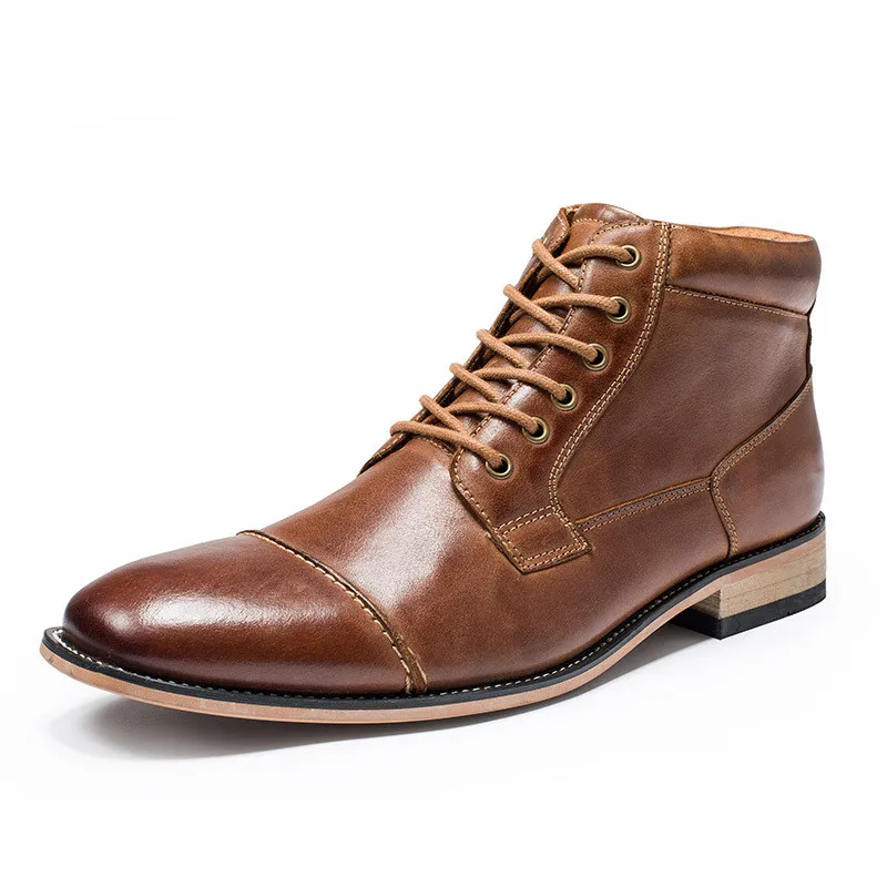 

2021 Winter New Men Martin Genuine Boots Leather Big Size High-top Casual Shoes Male Ankle Boots Autumn and Winter Plus Fur Shoe