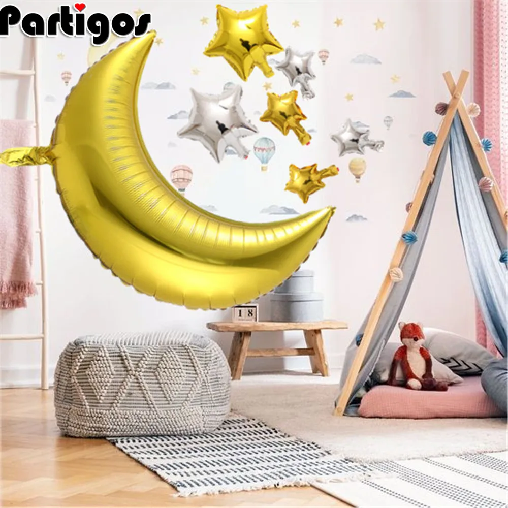 

7pcs 32" silver gold moon star foil balloons children birthday party decoration gift classic toy baby air Globos ballon supplies