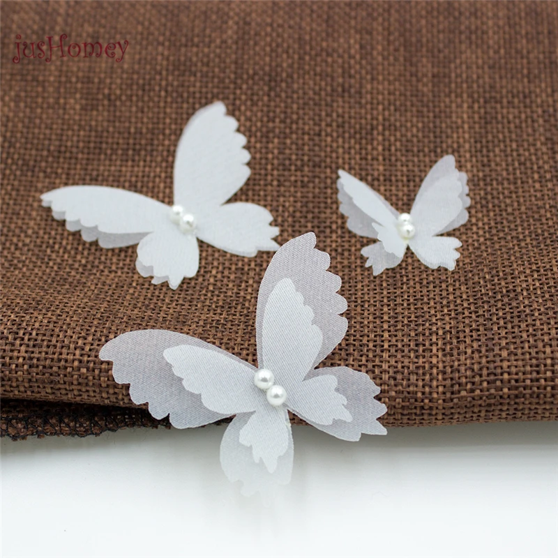 100 шт. двухслойная белая органза с аппликацией бабочки прозрачная шифоновая