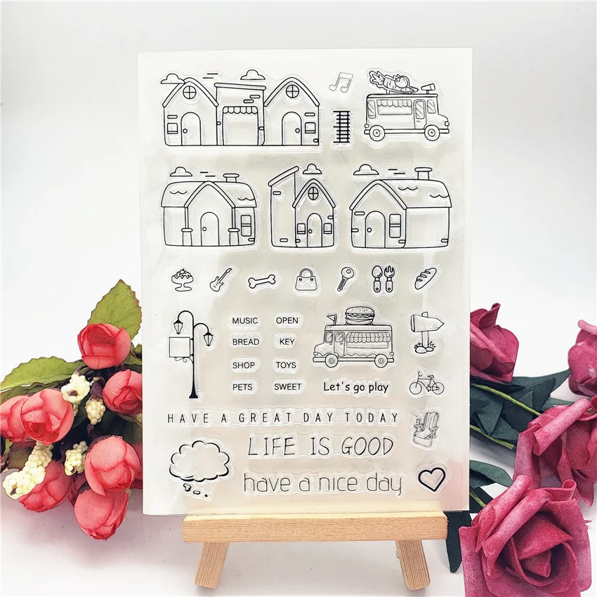 Прозрачный штамп с алфавитом в виде домов силиконовый валик для запечатывания