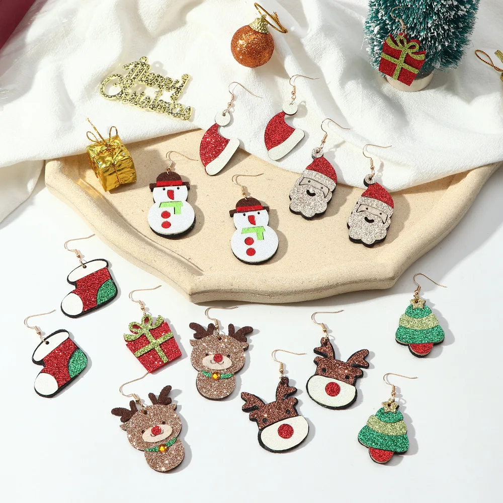 

Christmas Hook Earrings Dangle Snowman Santa Claus Elk Hat Tree Cute Funny Gifts Socks Winter Acrylic Accessories Wholesale