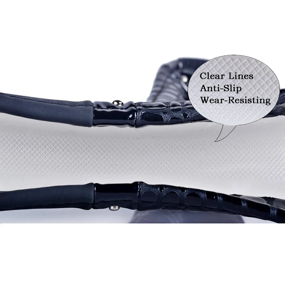 

38cm Universal Auto Car Steering Wheel Cover Leather Crocodile Pattern Car Wheel Cover Auto Interior Styling Black Brown Blue