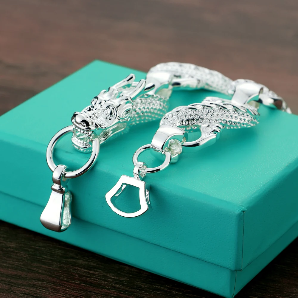 Мужской браслет-цепочка с драконом серебро 925 пробы