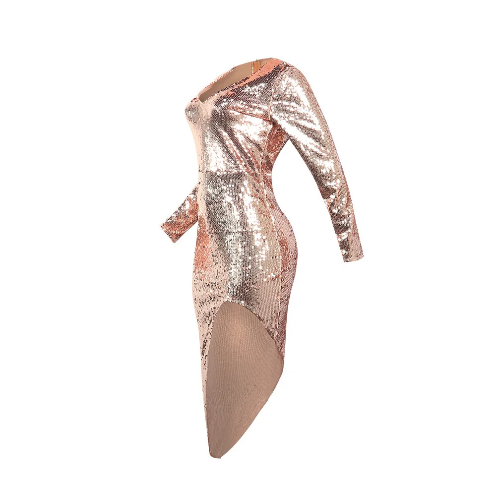 

Chiclover Dresses for Women Wholesale Sequined V Neck High Waist Sexy Irregular Hem Bodycon Prom Dress Partywear Dropshipping