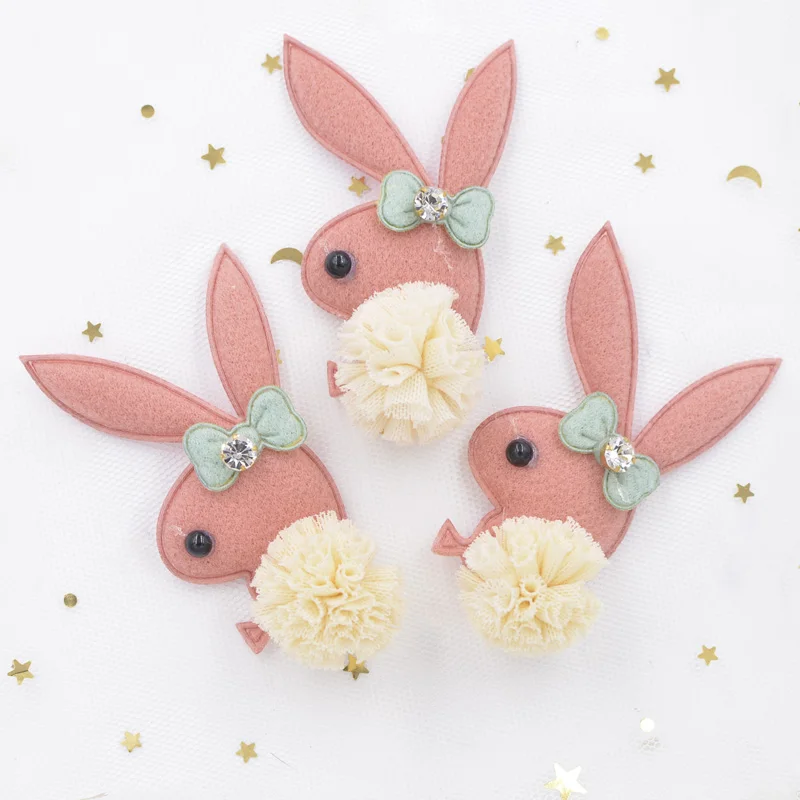 Korean Pink-4pcs Высококлассные плюшевые ткани патч галстук-бабочка Стразы шифон мяч мультфильм кролик аппликация для одежды стикер для рукоделия DIY Декор волос S63 - Цвет: Korean Pink-4pcs