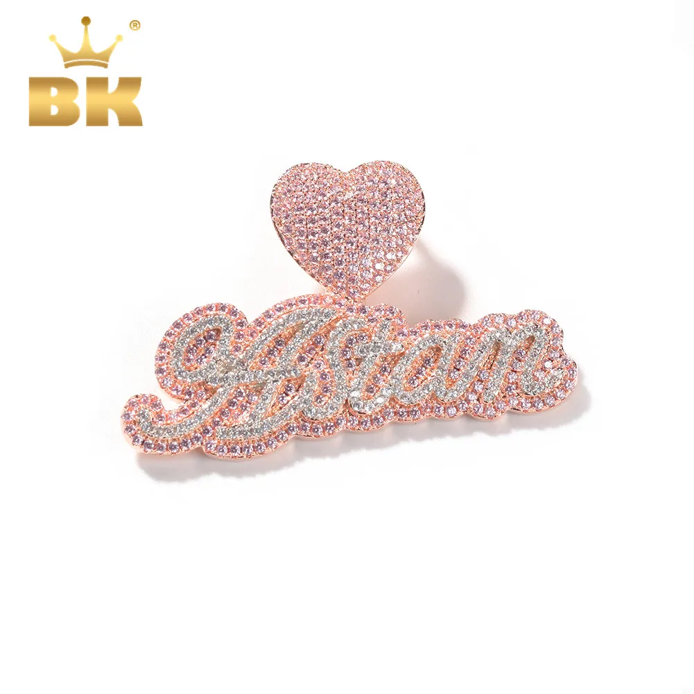 The Bling King Custom Name Necklace Bubble Letter Heart Buckle Iced Out White Pink CZ Pendant Tennis Chain Hiphop Jewelry