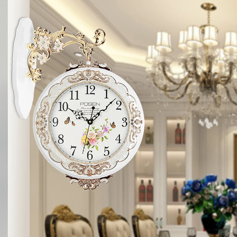 

Europe Wall Clock Modern Design Living Room Luxury Wood Double Sided Wall Watch Fashion Creative Silent Klok Home Decor EC50ZB