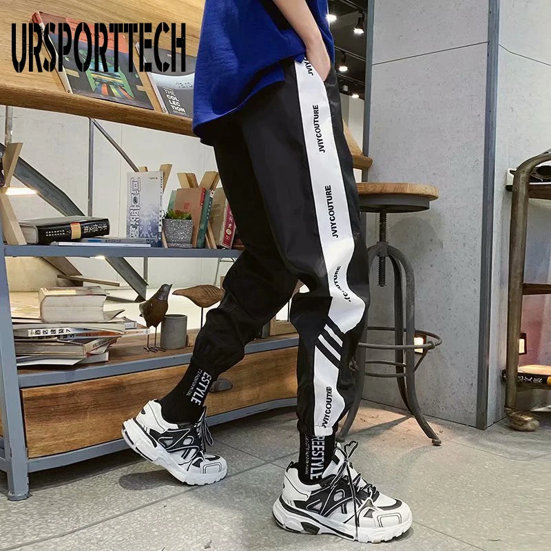Джоггеры мужские в полоску по бокам брюки уличная одежда модные спортивные штаны