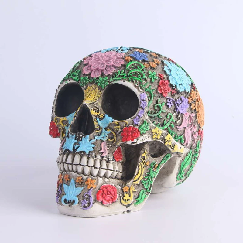 

BUF Modern Resin Statue Retro Skull Decor Home Decoration Ornaments Creative Art Carving Sculptures Skull Model Halloween Gifts