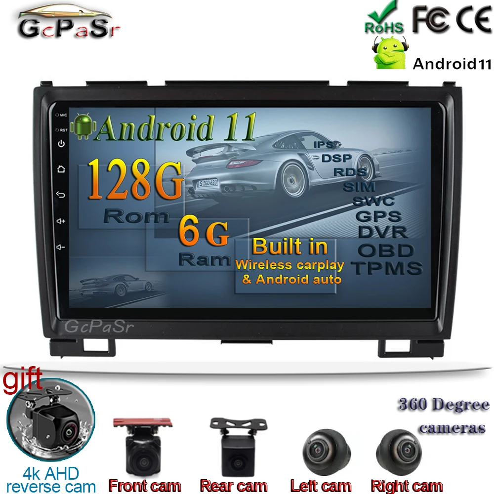 Автомобильный мультимедийный плеер 6 + 128G 9 дюймов Android 11 Автомагнитола для Carplay
