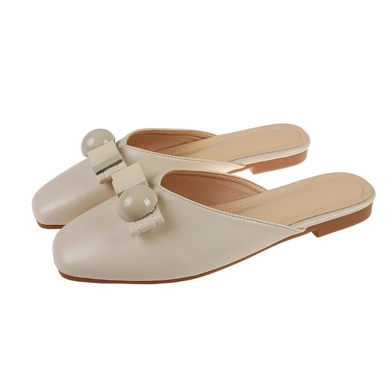 

2021 Buckle Square Toe Slip on Women Flats Slides Mules Shoes Fashion Summer Outdoor Casual Solid Color Shallow Ladies Slippers