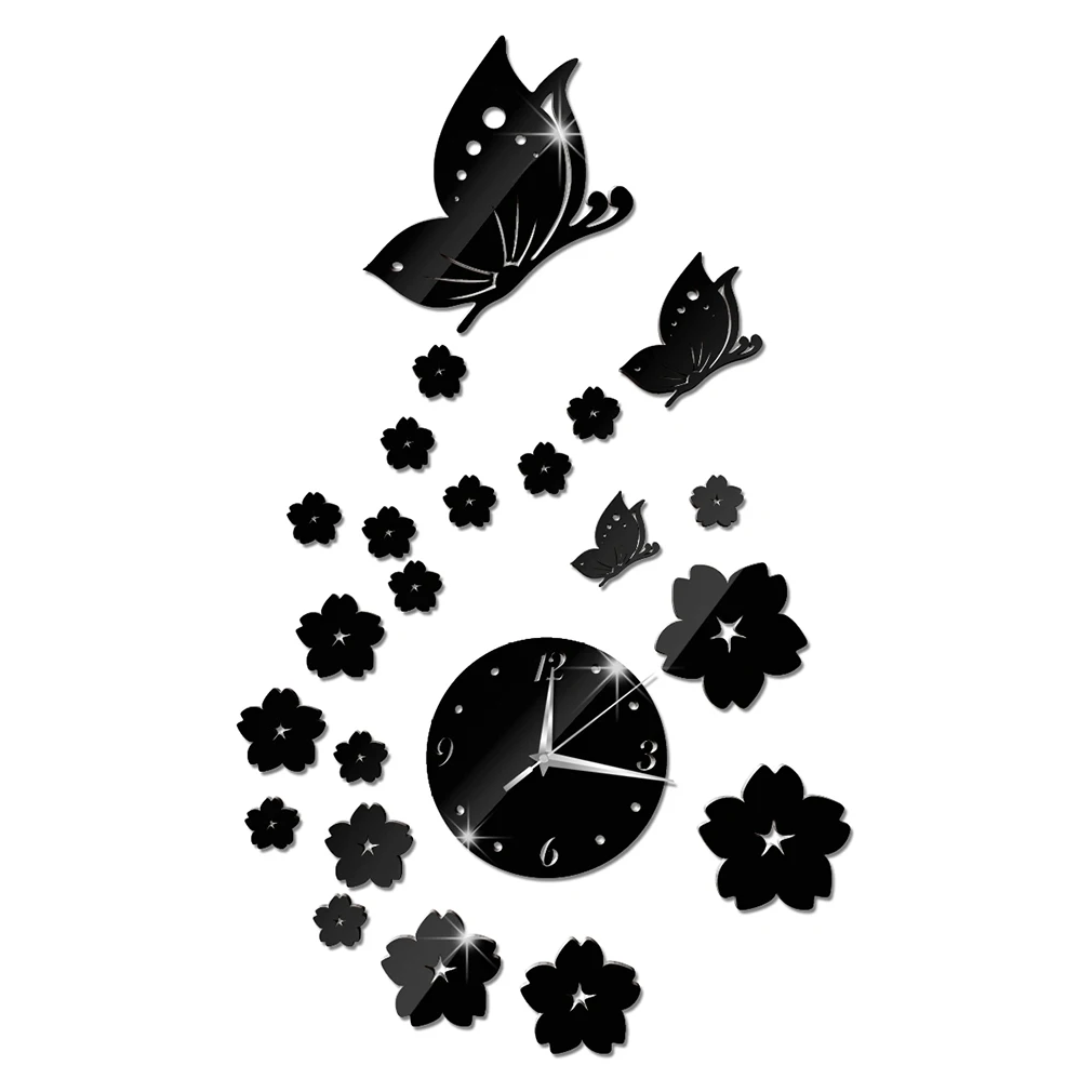 Горячие Продажи Зеркало настенные наклейки 3D часы Бабочка узор домашнее
