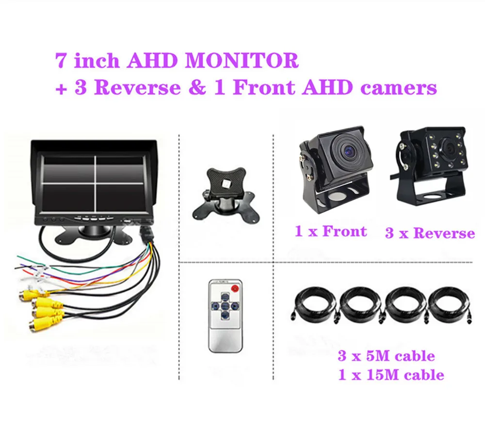 With 3Reverse 1Front " ips цифровой экран 1024*600 AHD автомобильный монитор 4 Сплит-экрана вождения рекордер DVR с 1.3MP AHD Фронтальная/камера заднего вида - Цвет: With 3Reverse 1Front