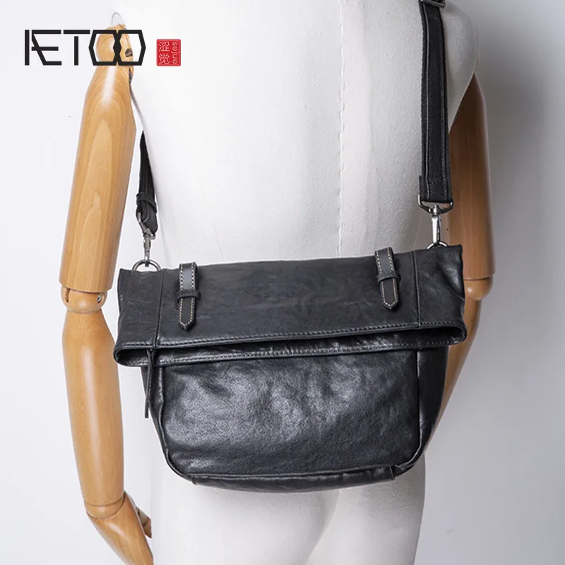AETOO Leather shoulder bag, men's casual messenger bag, personalized first layer leather messenger bag