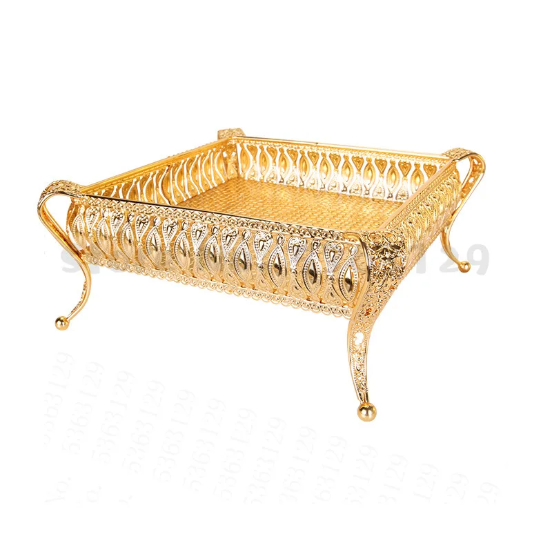 

Metal Tray Luxury Gold Finish Hollow Plate Nuts / Fruit / Cake Stand Wedding Centerpieces Home Table Decoration